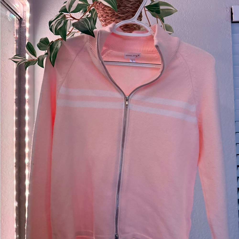 Forever 21 Pink Bomber Jacket with White Stripes